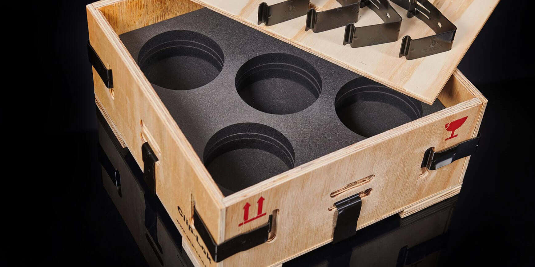 Custom Clip-Lok crate with precision foam inserts for delicate instruments